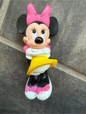 Small Minnie Mouse Rubber Squeeze Toy - Pink Bow, Yellow Skirt 90’s
